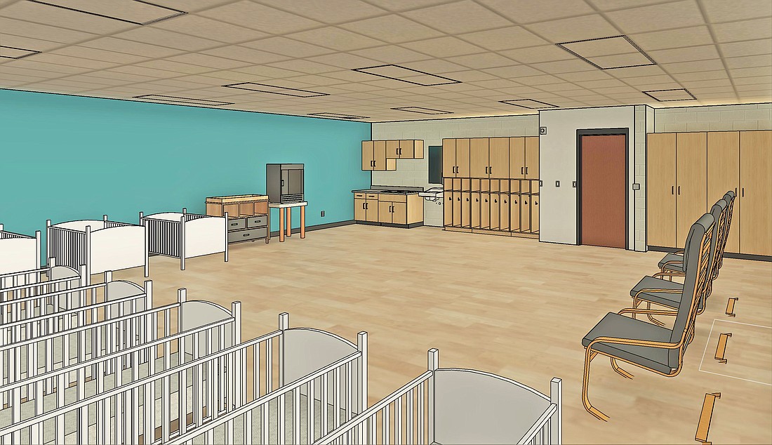 The above graphic shows a drawing of one of the infant rooms that will be a part of the new Jay County Early Learning Center that is planned to open late this summer. The former Judge Haynes Elementary?School on the west side of Portland is currently being renovated to house the new facility, which is expected to serve 150 children. (Graphic provided)